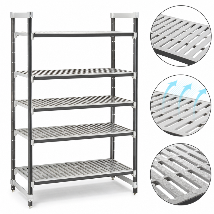 Product image #3 for Cambro Camshelving Elements XTRA 5-Tier Vented Stationary Starter Shelving Unit, 18 x 42 x 72 Inches, Speckled Gray