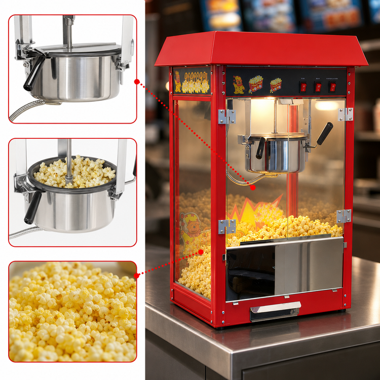Product image #4 for Countertop Electric Popcorn Popper Machine with 8 oz Kettle, Tempered Glass Panels, and Lighted Cabinet