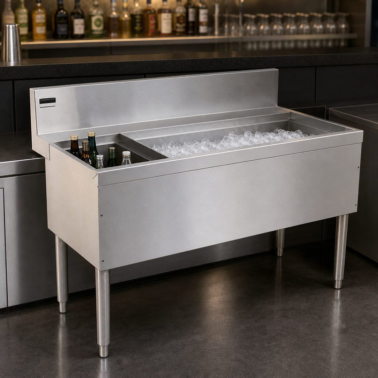 Product image #3 for Advance Tabco Prestige Supreme 48-Inch Stainless Steel Bar Ice Bin with Left Bottle Storage Rack, No Cold Plate