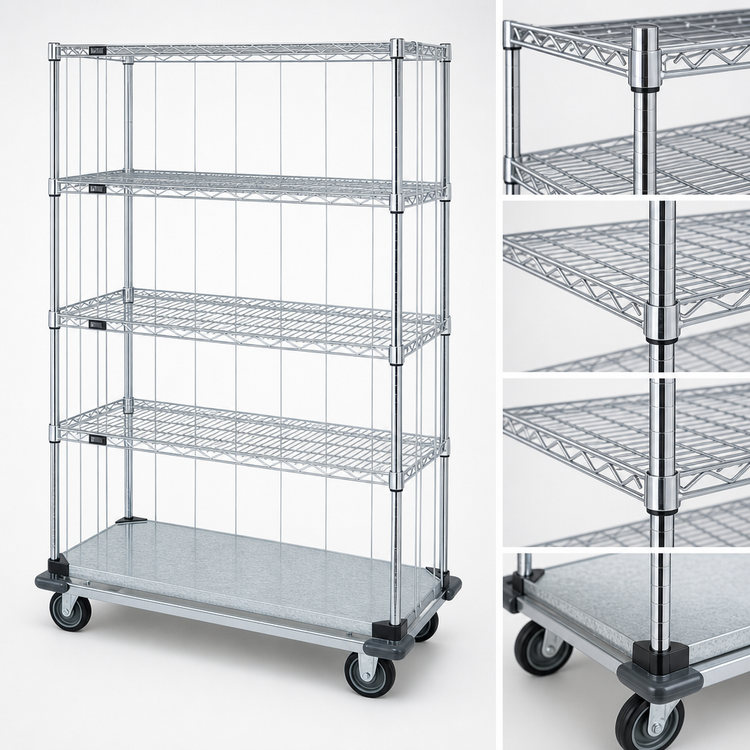 Product image #3 for Quantum Chrome-Plated Mobile Enclosure Cart with 5 Shelves, 36 x 24 x 81 Inches