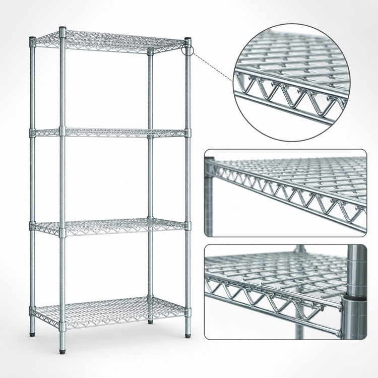 Product image #4 for EAGLEbrite Zinc Double-Mat Wire Shelving Starter Unit, 4-Tier, 36W x 18D x 74H