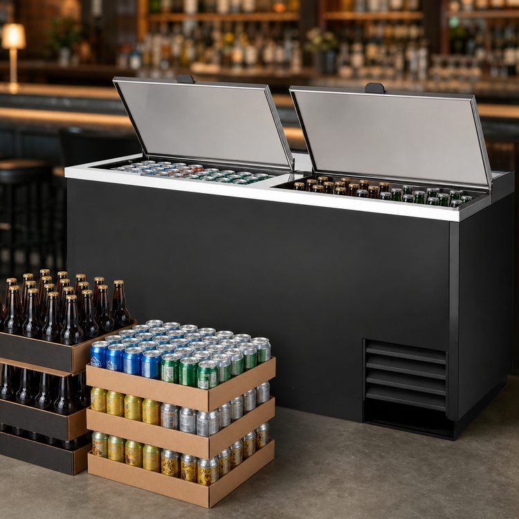 Product image #3 for True TD-65-24-HC Flat Top Bottle Cooler with 2 Lids, 22-Case Capacity