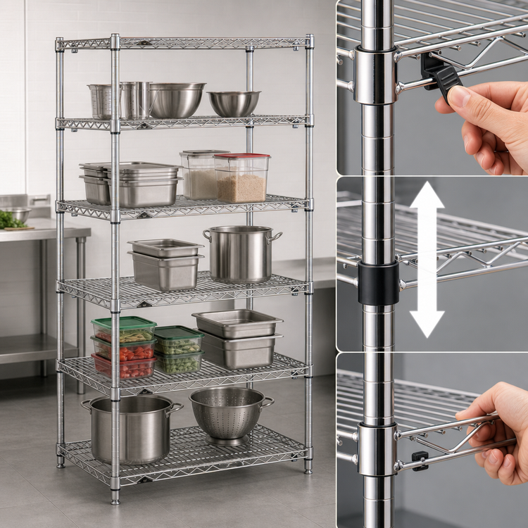 Product image #3 for Metro Super Erecta Super Adjustable Chrome Plated Wire Shelving Starter Unit, 42W x 24D x 74H, 5 Shelves