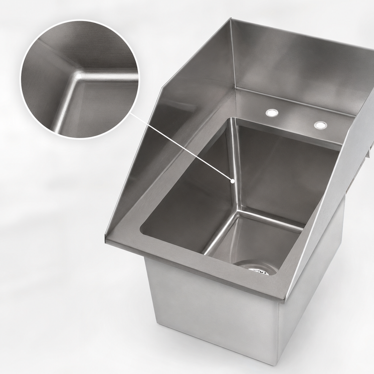Product image #3 for John Boos Pro-Bowl 1-Compartment Drop-In Stainless Steel Hand Sink with Side Splashes, 10" x 14" x 10" Bowl
