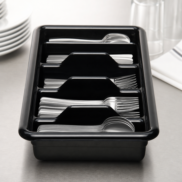 Product image #4 for Cambro Cambox® 4-Compartment Cutlery Box, Black Hi-Impact Plastic