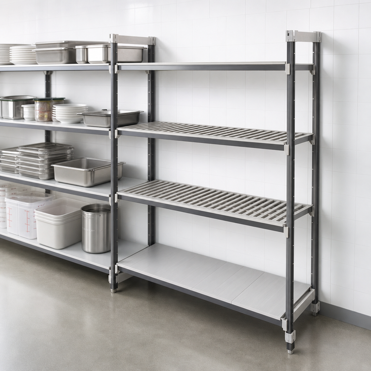 Product image #3 for Cambro Camshelving Elements XTRA Stationary Add-On Shelving Unit, 18" x 54" x 64", 4-Tier, Vented and Solid, Speckled Gray