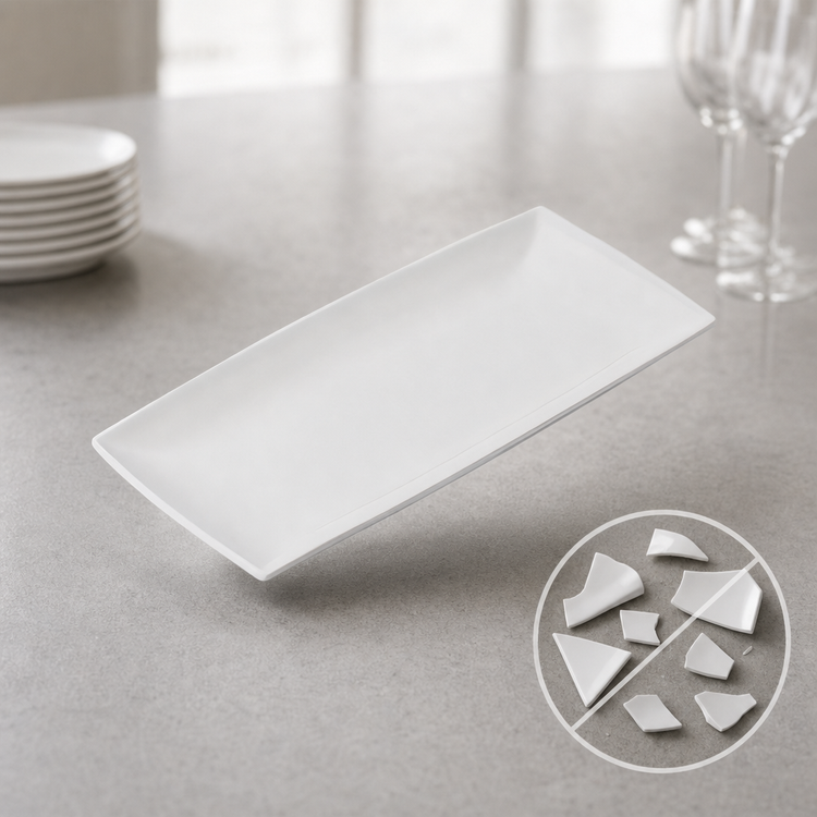 Product image #3 for Endurance White Rectangular Break-Resistant Melamine Serving Tray, 13-7/8 x 6-1/2 x 7/8 Inch