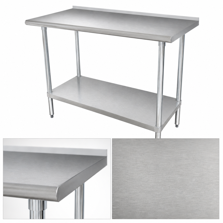 Product image #3 for Advance Tabco FMG-304 Stainless Steel Work Table, 48-Inch W x 30-Inch D, 1-1/2-Inch Rear Splash, Galvanized Undershelf
