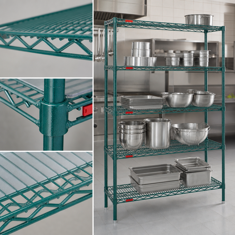 Product image #3 for Eagle Group Valu-Gard 5-Tier Stationary Starter Wire Shelving Unit, 36"W x 18"D x 74"H, Green Epoxy