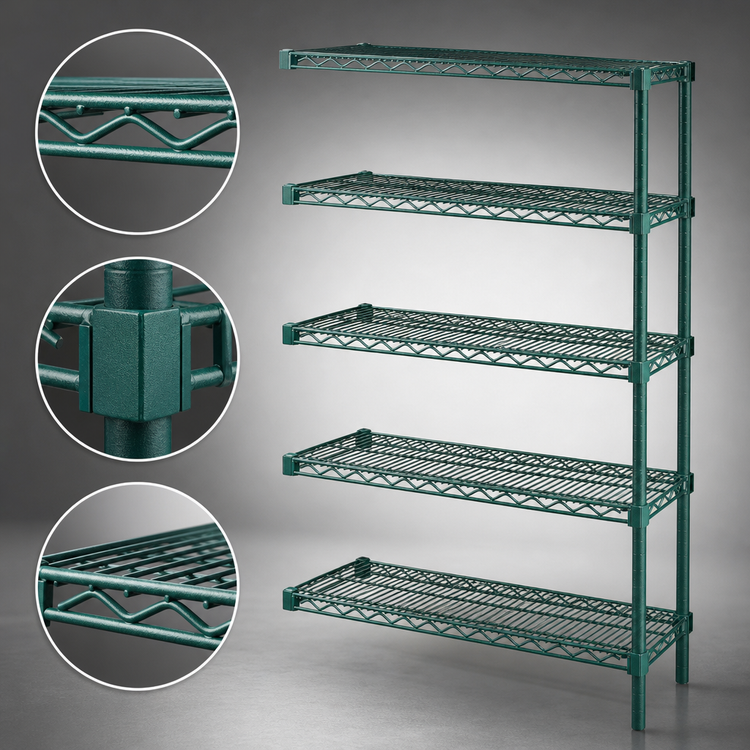 Product image #3 for Eagle Valu-Gard 5-Tier Add-On Wire Shelving Unit, 36W x 24D x 74H, Green Epoxy Finish
