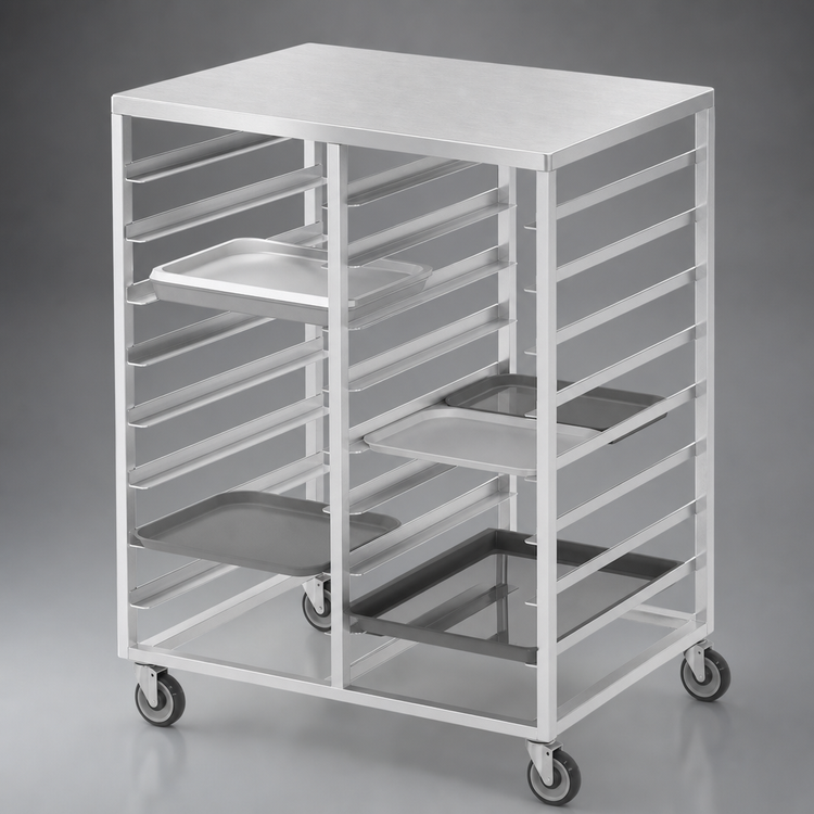 Product image #3 for Aluminum Cafeteria Tray Delivery Rack, Solid Top, Double Section, Side Load, 36-Tray Capacity