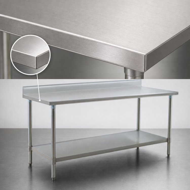 Product image #3 for Eagle Group Deluxe Series Stainless Steel Work Table with 4-1/2" Backsplash and Adjustable Undershelf, 72" x 30"