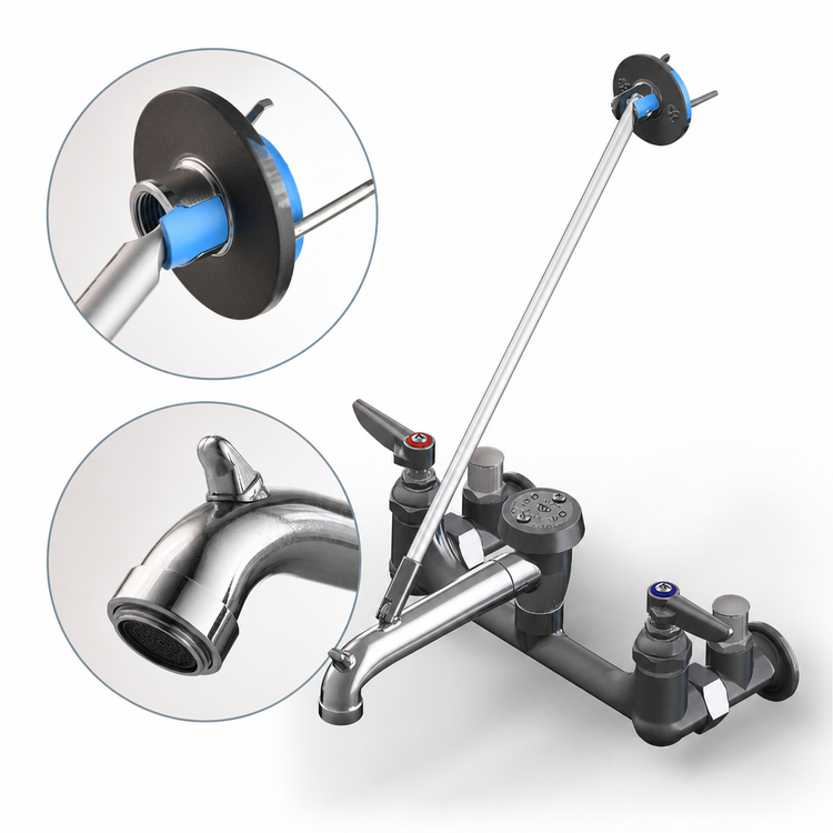 Product image #3 for T&S Brass B-0666-RGH Wall-Mount Service Sink Faucet with Vacuum Breaker Nozzle and Pail Hook, 8-Inch Centers, Rough Chrome-Plated Finish