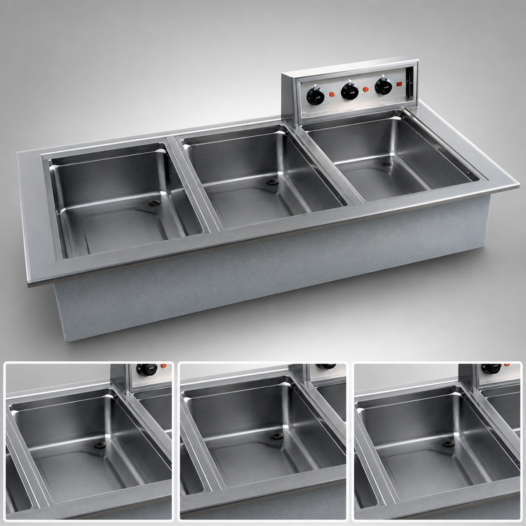 Product image #3 for Delfield N8768ND Narrow Drop-In Electric Hot Food Well, 3 Full-Size Pans, With Drains