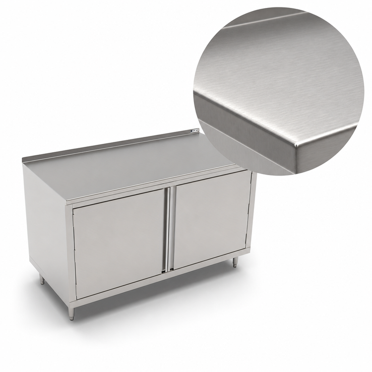 Product image #3 for John Boos 48" x 36" Cabinet Base Work Table with Hinged Doors, 16-Gauge Stainless Steel Top and 1-1/2" Rear Riser