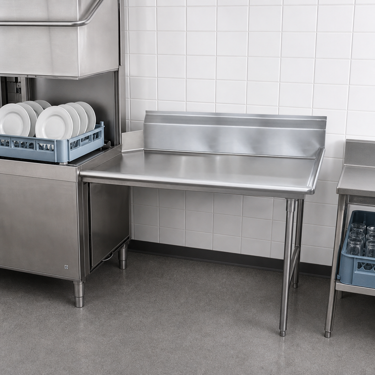 Product image #3 for Advance Tabco Right-Hand Clean-Side Straight Dish Table with 10-1/2-Inch Backsplash, 59 x 30 Inches, 304 Stainless Steel