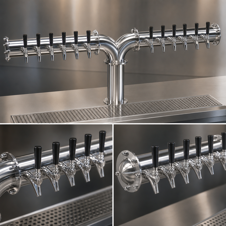 Product image #3 for Krowne 12-Faucet Glycol-Cooled Pipe Y-Tower Beer Tower, 54-Inch OA Length, Brushed Stainless Steel