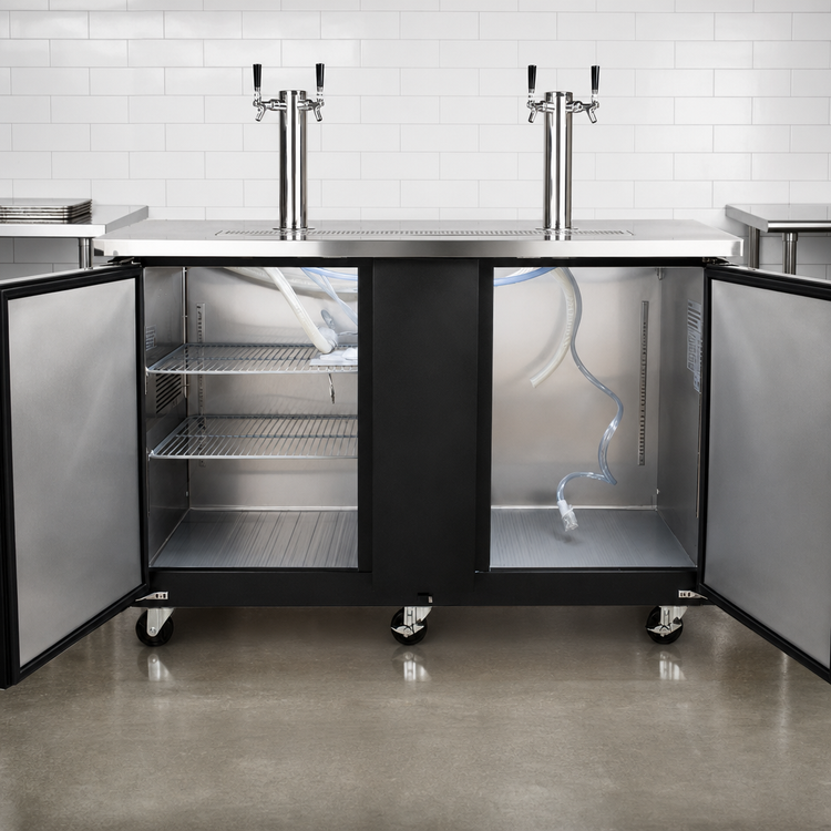 Product image #4 for BK Resources 70-Inch Draft Beer Cooler with 2 Doors, 2 Towers, and 2 Double-Head Taps