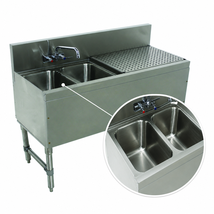 Product image #3 for Advance Tabco Prestige Supreme 2-Compartment Underbar Sink with Right Drainboard and Included Faucet, 48 Inch