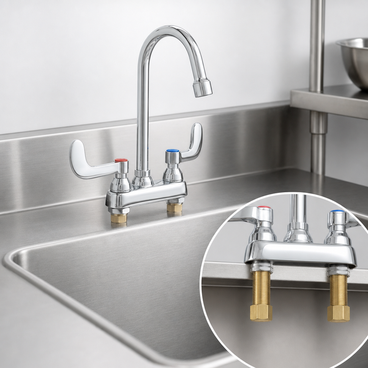 Product image #3 for T&S Brass Medical Deck-Mount Faucet with Rigid Gooseneck Spout, Aerator, and 4-Inch Wrist Action Handles