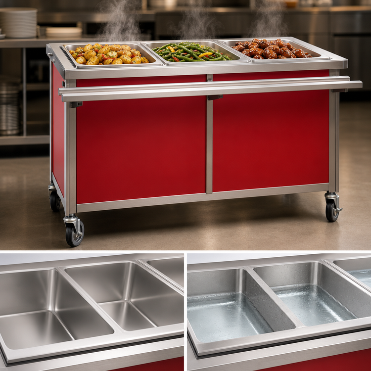 Product image #3 for Director's Choice Mobile 3-Well Electric Hot Food Table, Holly Berry Red