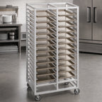 Thumbnail image #3 for Channel Manufacturing 466A Double-Section Aluminum Cafeteria Tray Rack, 60-Tray Capacity, for 15 x 20 Trays, 70 in High