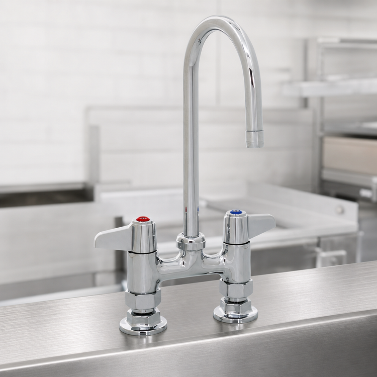 Product image #3 for equip 4-Inch Deck Mount Low-Lead Mixing Faucet with 5-1/2-Inch Swivel Gooseneck and Lever Handles
