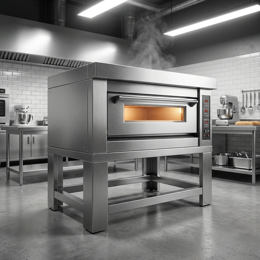 Showcasing its exceptional durability, this image highlights the ABSGDO-801T oven's strong welded steel frame, built to withstand the most demanding commercial kitchen environments.