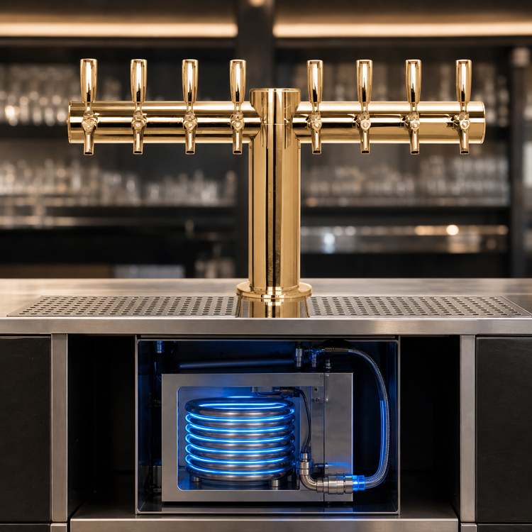 Product image #3 for Metropolis T 8-Faucet Countertop Glycol-Cooled Draft Beer Tower, PVD Brass Finish