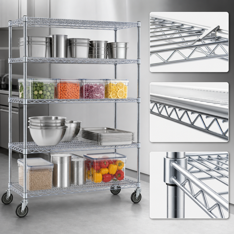 Product image #3 for EAGLEbrite 4-Tier Wire Dolly Truck Shelving Unit, 60"W x 21"D, 69"H, Zinc Finish, 5" Swivel Casters