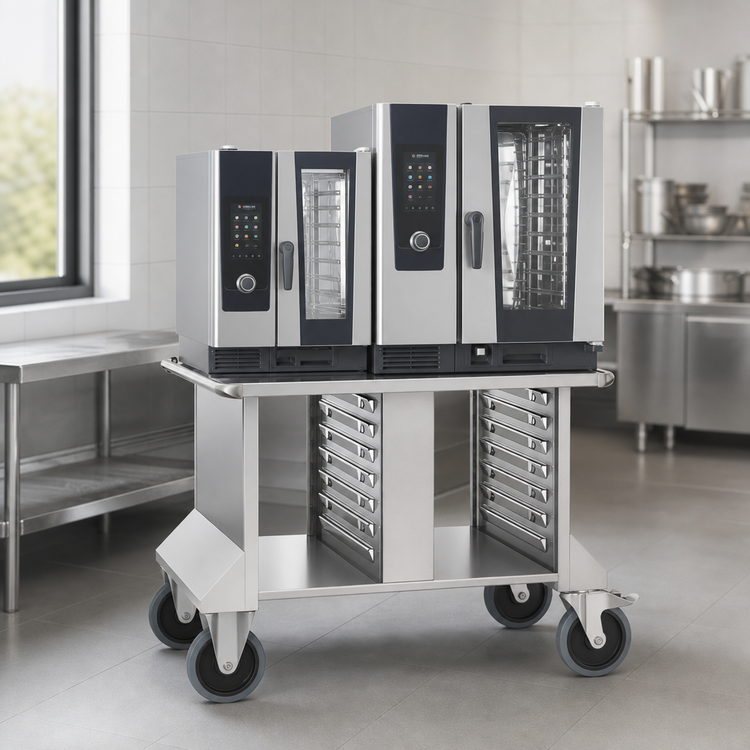 Product image #3 for RATIONAL MobilityLine Stand II Stainless Steel Mobile Equipment Stand with 14 Support Rails for iCombi 6- and 10-Half-Size Classic/Pro