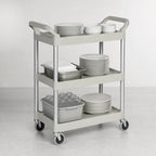 Thumbnail image #3 for Rubbermaid Commercial Products FG342488OWHT 3-Shelf Plastic Utility Bus Cart, Off White, 200 lb. Capacity