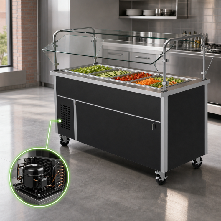 Product image #3 for Randell Mobile Self-Contained Refrigerated Cold Food Table, 48 x 30 Inch, 3 x 12 x 20 Pan Capacity, Enclosed Base