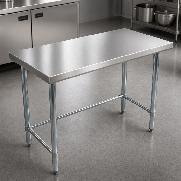Product image #3 for BK Resources 72" x 24" 430 Stainless Steel Flat Top Work Table with Galvanized Open Base