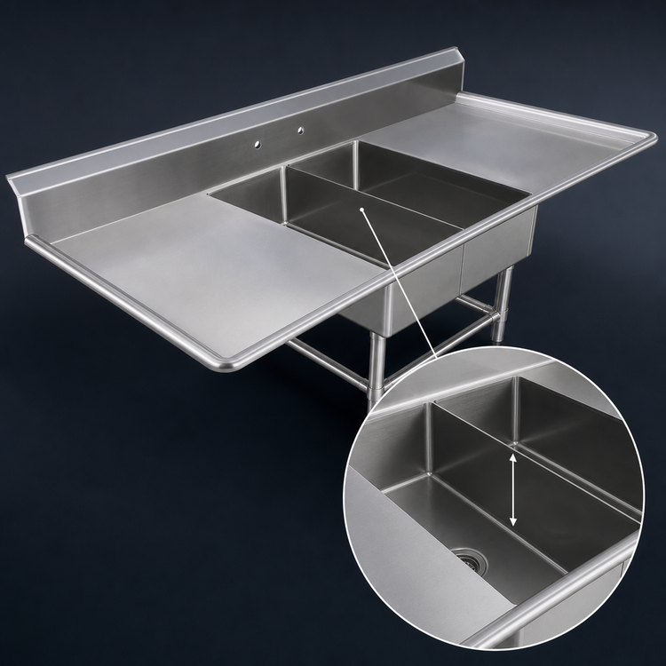 Product image #3 for John Boos Pro-Bowl 2-Compartment Platter Sink with Dual 18-Inch Drainboards, 14-Inch Deep Bowls and Stainless Steel Legs