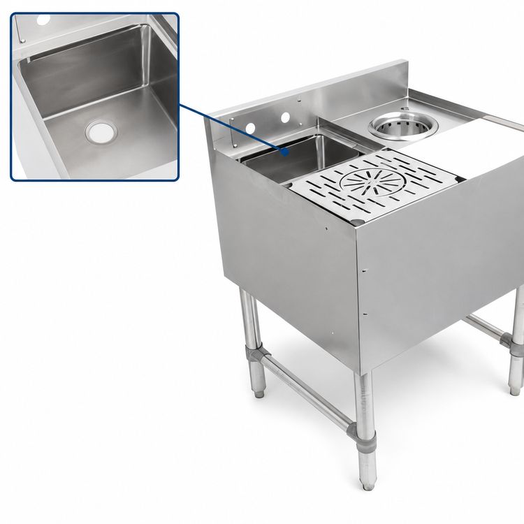 Product image #3 for John Boos Freestanding Stainless Steel Underbar Mixology Station with Sink, Cutting Board and Dipper Well