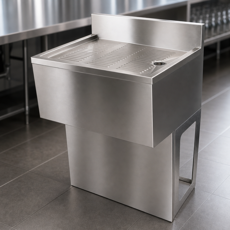 Product image #3 for BK Resources 12-Inch Wide Freestanding Underbar Drain Board with Pedestal Base and Included Drain, 21-1/4-Inch Deep