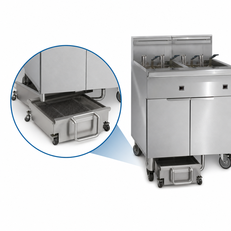 Product image #3 for Imperial IFSSP275EU Electric 2-Tank Floor Fryer with Built-In Space Saver Filter System, 75 lb. per Tank, Tilt-Up Elements