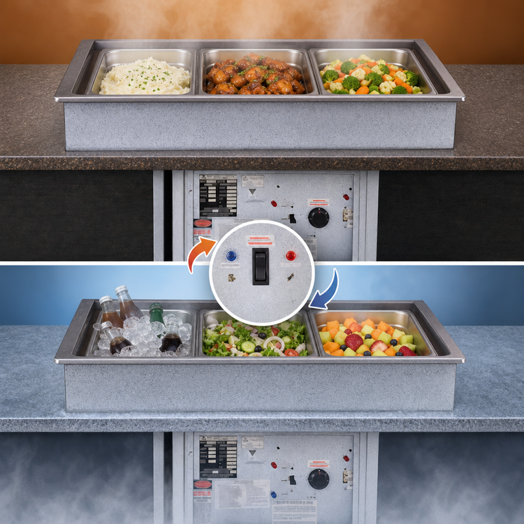 Product image #3 for Atlas Metal RM-HP-3 3-Pan Hot/Cold Dual Temp Drop-In Food Unit