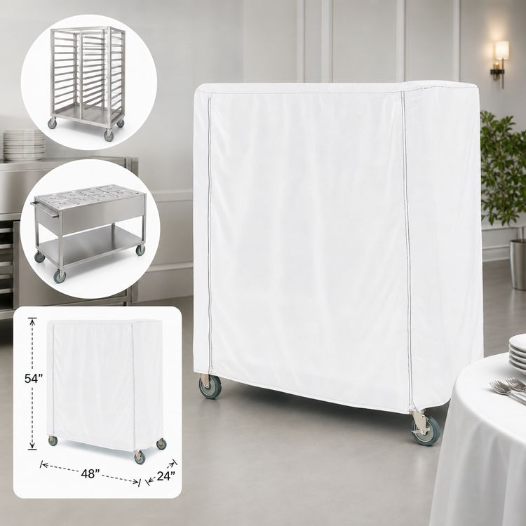 Product image #3 for Metro 48 x 24 x 54 Inch White Uncoated Knitted Polyester Queen Mary & Banquet Cart Cover