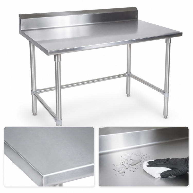 Product image #3 for John Boos Stallion 30" x 24" Stainless Steel Work Table with 5" Backsplash and Safety Edge