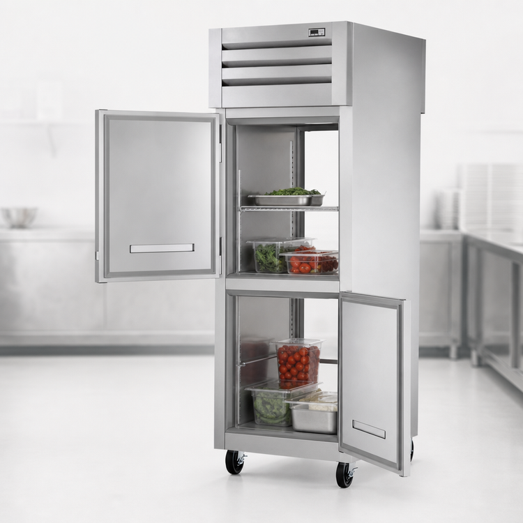 Product image #3 for True Spec Series One-Section Pass-Thru Freezer with Stainless Steel Half Doors and Self-Contained Top-Mounted Refrigeration