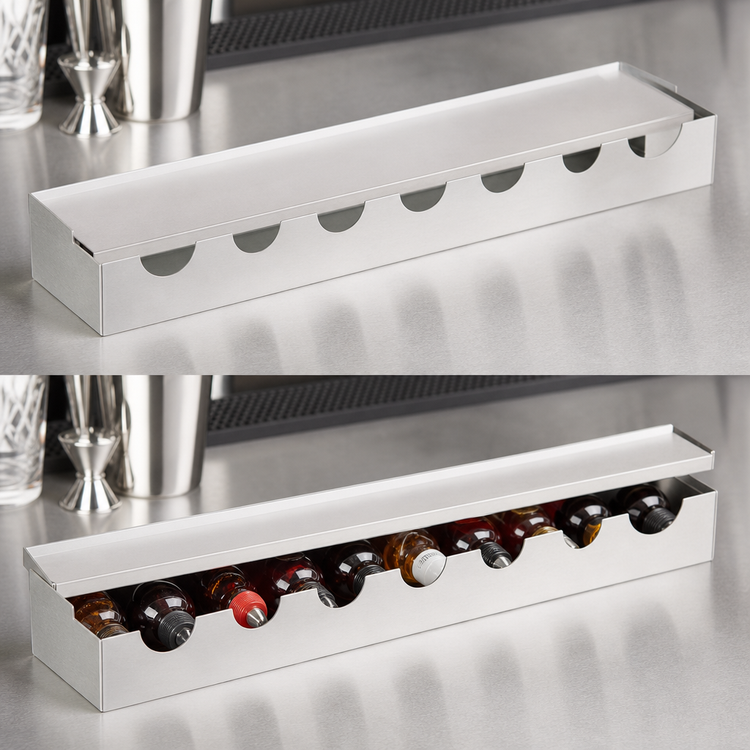 Product image #3 for Krowne Royal Series 24-Inch Countertop Bitters Tray with Full Sliding Cover, 6-Bottle Capacity