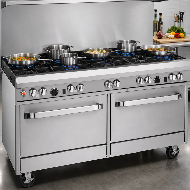 Product image #3 for Southbend Ultimate 60-Inch Gas Restaurant Range with 6 Open Burners, 24-Inch Charbroiler, Standard Oven, and Cabinet Base