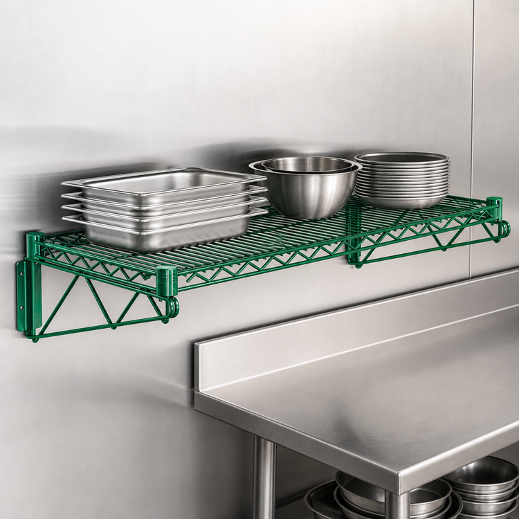 Product image #3 for Quantum Wall-Mount Cantilever Single Wire Shelf, 24 x 24 Inches, Green Antimicrobial Epoxy Finish