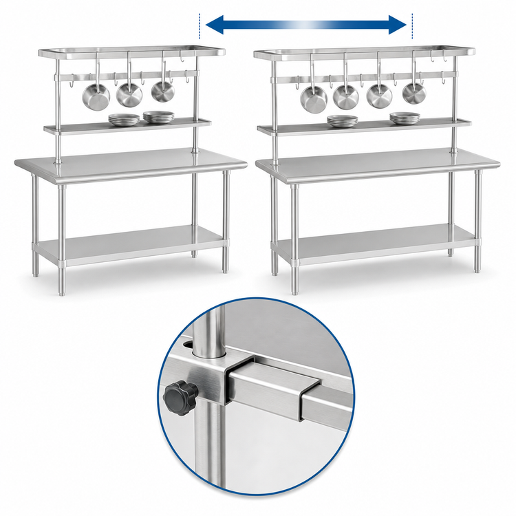Product image #3 for Advance Tabco Adjustable 48-Inch Table-Mounted Stainless Steel Utensil Rack with 6 Plated Pot Hooks