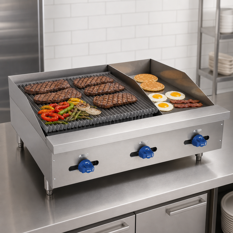 Product image #3 for 36-Inch Countertop Gas Char-Broiler/Griddle Combination with 12-Inch Griddle and 24-Inch Radiant Broiler