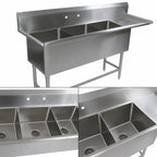 Thumbnail image #3 for John Boos Pro-Bowl 3PB3024-1D30R 3-Compartment Stainless Steel Sink, 30 x 24 x 12 Inch Bowls, Right Drainboard, 10 Inch Backsplash, 16-Gauge