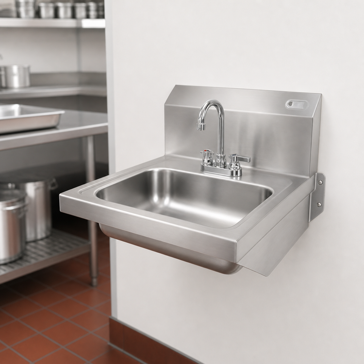 Product image #3 for John Boos Pro-Bowl Wall-Mount Stainless Steel Hand Sink with 14" x 10" Bowl and Deck-Mount Faucet Included