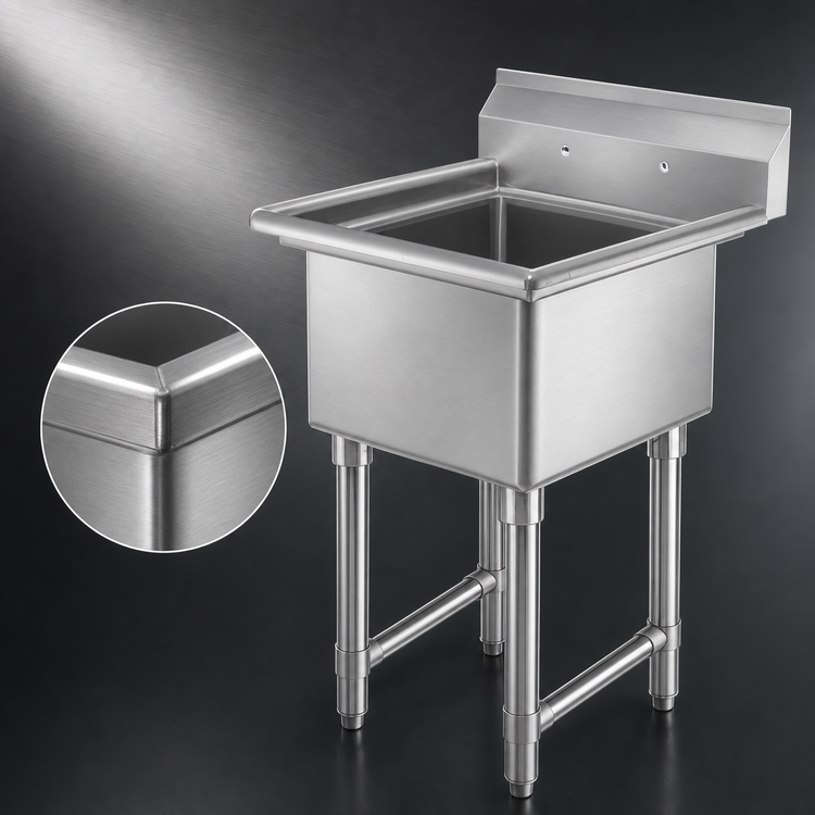 Product image #3 for Klinger's Trading 23-Inch Freestanding 1-Compartment Stainless Steel Sink with 9-Inch Backsplash